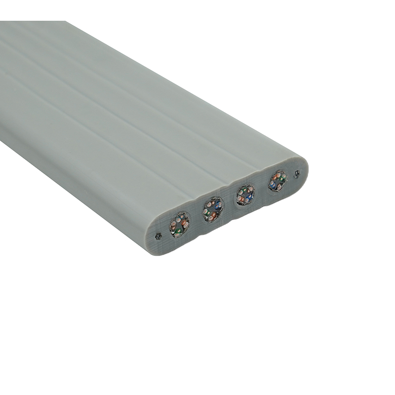 Platte liftkabel met staaldraad en 4 Cat6 patchkabels